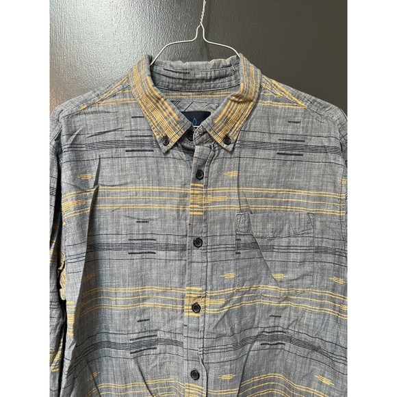 Prana Mens Button Up Shirt Size M Gray Striped Long Sleeve - Picture 2 of 4